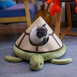 JENPECH Lovely Turtle/Hermit Crab Shape Cat Bed - Semi-Closed Detachable Comfortable Cat Nest For Pet - Soft Warm Pet Nest Dog Cat Bed Flannel Cat House B 16.93" X 12.4" -Greenies Pet Store 51pdEWb031L. AC