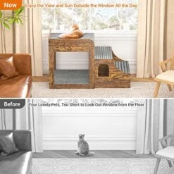 Cyclysio Pet Window Perch With Stairs, Super Large Pet Bunk Bed For Cats, Multi-Level Pet Seat Platform With Mats, Pet Bed Couch With Drawers For Bedside, Home, Indoor Use, Large Size, Rustic -Greenies Pet Store 51rv7lhFg2L