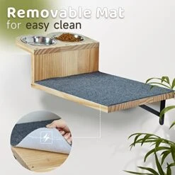 A.FATI Cat Wall Shelf, Wooden Cat Feeding Shelf With 2 Raised Bowls, 15° Tilted Feeding Position, Cat Shelves And Perches For Eating, Playing, Sleeping & Lounging -Greenies Pet Store 51sAuWFXAnL