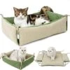 JENPECH 2 In 1 Double-Sided Cat And Dog Cushion Bed For Indoor Cat Dog - Winter Foldable Pet House Soft Warm Sleep Mat Cat Supplies Green 18.11" X 14.96" X 4.72" -Greenies Pet Store 51sxOOLTKsL
