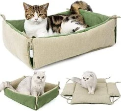 JENPECH 2 In 1 Double-Sided Cat And Dog Cushion Bed For Indoor Cat Dog - Winter Foldable Pet House Soft Warm Sleep Mat Cat Supplies Green 18.11" X 14.96" X 4.72" -Greenies Pet Store 51sxOOLTKsL. AC