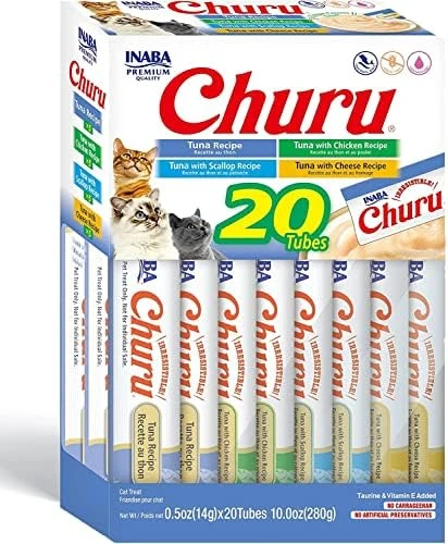 INABA Churu Cat Treats, Grain-Free, Lickable, Squeezable Creamy Purée Cat Treat/Topper With Vitamin E & Taurine, 0.5 Ounces Each Tube, 20 Tubes, Seafood Variety Box 9 INABA Churu Cat Treats, Grain-Free, Lickable, Squeezable Creamy Purée Cat Treat/Topper With Vitamin E & Taurine, 0.5 Ounces Each Tube, 20 Tubes, Seafood Variety Box - Image 7