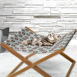 Lunarable Oktoberfest Pet Hammock, Salty Pretzels On Diamond Pattern Deutschland Country Snacks Food, Bed For Kittens Canopy With Durable Wooden Frame, 22" X 19 1/2" X 13", Sky Blue Ivory Redwood -Greenies Pet Store 51uvAp xPL. AC