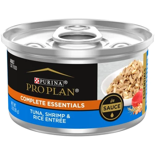 Purina Pro Plan Gravy, High Protein Wet Cat Food, COMPLETE ESSENTIALS Tuna, Shrimp & Rice Entree In Sauce - (24) 3 Oz. Pull-Top Cans 3 Purina Pro Plan Gravy, High Protein Wet Cat Food, COMPLETE ESSENTIALS Tuna, Shrimp & Rice Entree In Sauce - (24) 3 Oz. Pull-Top Cans