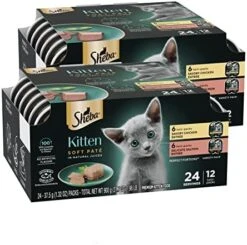 SHEBA PERFECT PORTIONS Kitten Paté Wet Cat Food Trays (24 Count, 48 Servings), Delicate Salmon Entrée, Easy Peel Twin-Pack Trays -Greenies Pet Store 51vySki oAL. AC