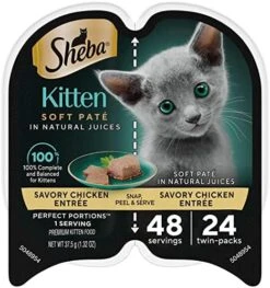SHEBA PERFECT PORTIONS Kitten Paté Wet Cat Food Trays (24 Count, 48 Servings), Delicate Salmon Entrée, Easy Peel Twin-Pack Trays -Greenies Pet Store 51xTvb MThL. AC