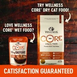 Wellness CORE Tiny Tasters Wet Cat Food, Complete & Balanced Natural Pet Food, Made With Real Meat, 1.75-Ounce Pouch, 12 Pack (Adult Cat, Land Variety Pack) -Greenies Pet Store 610c1cb5xoL