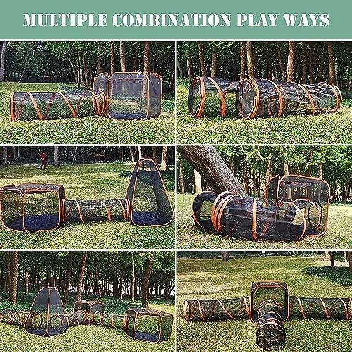 Outdoor Large Cat Tunnel, 6-in-1 Outdoor Cat Enclosures Tunnels, Indoor/Outdoor Pop Up Pet Playpen, For Cats, Rabbits Ferrets, Small Animals 4 Outdoor Large Cat Tunnel, 6-in-1 Outdoor Cat Enclosures Tunnels, Indoor/Outdoor Pop Up Pet Playpen, For Cats, Rabbits Ferrets, Small Animals - Image 2