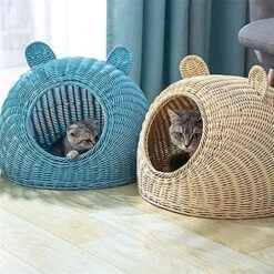 GAMIRA Pet Nest Pet House Rattan Cat Nest Summer Semi-Closed Indoor Sleeping Bed Mat Breathable Durable Puppy Basket For Small Medium Cats/Dogs (Color : Beige) 11 GAMIRA Pet Nest Pet House Rattan Cat Nest Summer Semi-Closed Indoor Sleeping Bed Mat Breathable Durable Puppy Basket For Small Medium Cats/Dogs (Color : Beige) -Greenies Pet Store 61aFZEQOGRL
