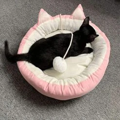 JENPECH Cute Cat Bed - Cat Ear Design - Non-Slip Bottom Comfortable Fabric Pet Sleeping Cushion For Cat - Comfortable Cat Bed For Indoor Cats -Greenies Pet Store 61araTO7FyL